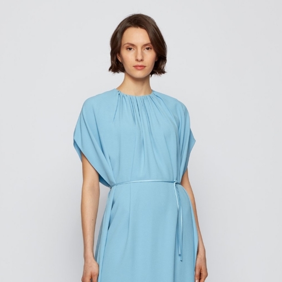 Kimono Sleeve Dress In Crepe/Satin trim - Lt.Blue Sold Out HUGO BOSS Size US 8 - Picture 8 of 14